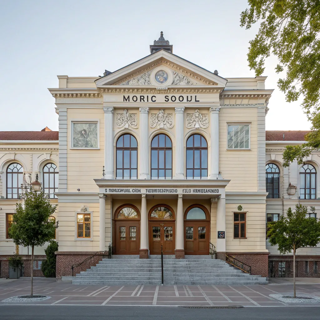 Front view of the music school building